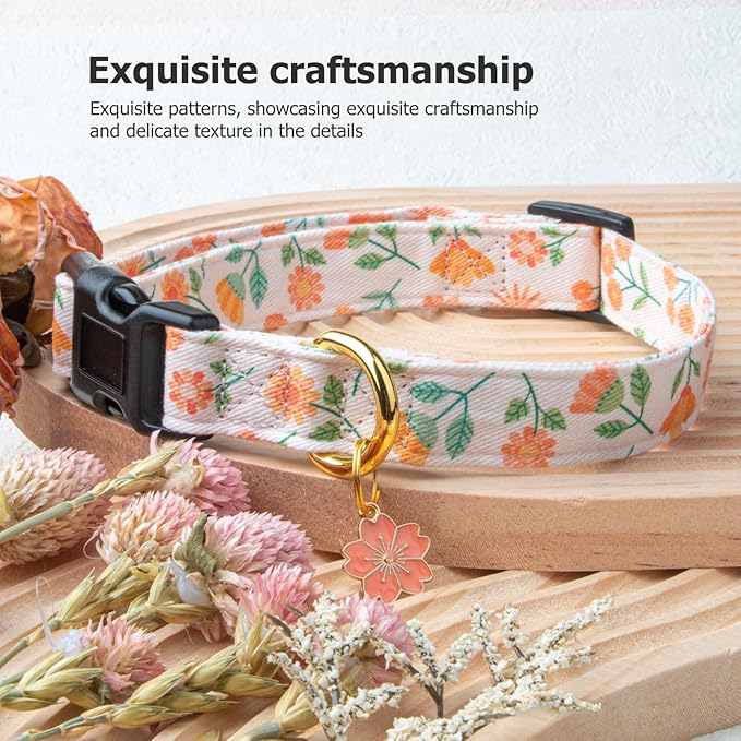 Cotton Handmade Dog Collar Cute and Distinctive Patterns Pink Sunflower with Pendant for Girl Boy Dogs Collars L