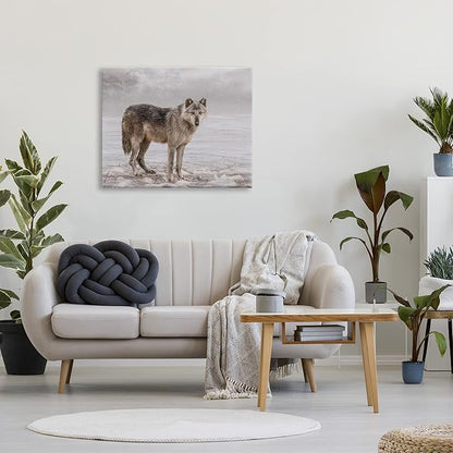 Stupell Industries Lone Coyote Wolf Snowy Field Landscape Intricate Details Canvas Wall Art, Design By Kelley Parker