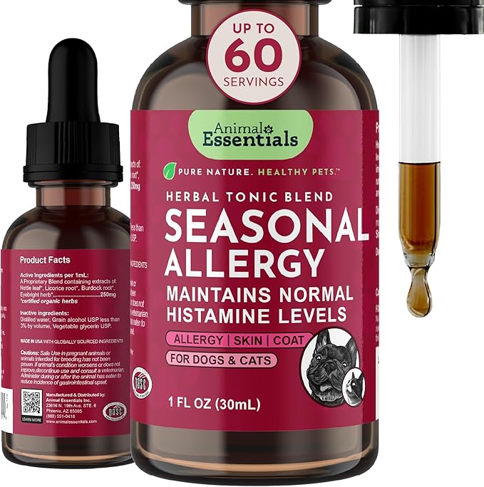Animal Essentials Seasonal Allergy Treatment for Dogs - Liquid Herbal Support for Dogs & Cats, Wellness Supplement for Sensitive Skin & Seasonal Comfort, Licorice Tincture, 100% Organic - 1 fl oz