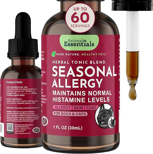 Animal Essentials Seasonal Allergy Treatment for Dogs - Liquid Herbal Support for Dogs & Cats, Wellness Supplement for Sensitive Skin & Seasonal Comfort, Licorice Tincture, 100% Organic - 1 fl oz