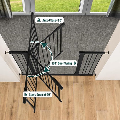 keny 36" Extra Tall Baby Gate for Stairs, 29.7-51.5" Adjustable Width Auto Close Dog Gate for Doorways Hallways, Easy Walk Thru Pet Gate with 21.1" Large Opening Door, Black
