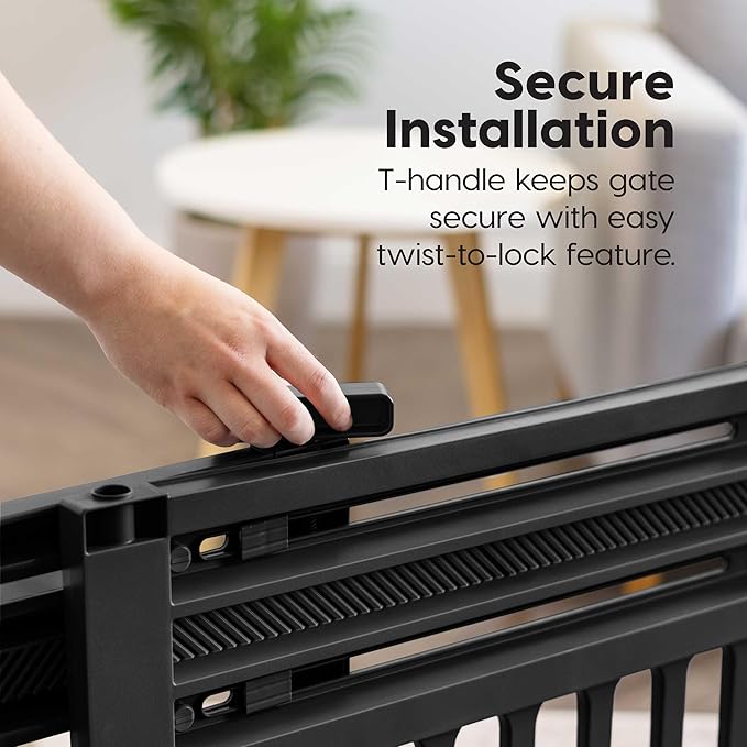 IRIS USA 24"-39" Dog Gate, Adjustable Indoor Pet Barrier, Pet Gate for Puppy, Small Dog, Cat, Easy Twist-to-Lock for Doorways & Stairs, Portable, Expandable, 25" Tall, Black