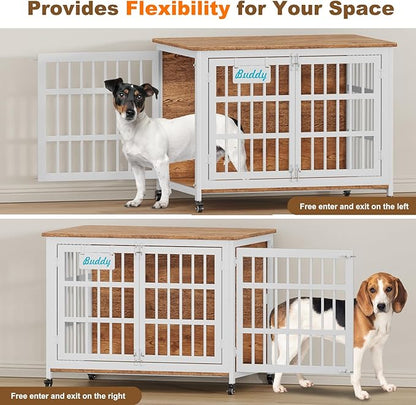 EasyCom 41"/33"/27" L Heavy Duty Dog Crate Furniture with Name Tag, Dog Kennel Indoor for Medium Dogs, Double-Doors Sturdy Metal Dog Cage for Anxiety Dog, Decorate House as TV Stand, End Table