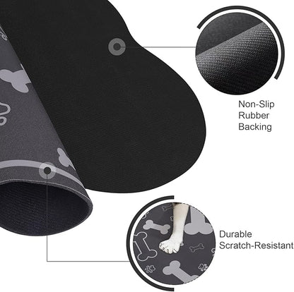 Dog Cat Food Mat,Rapid Absorbent Pet Feeding Mat, Bone Shaped Dog Placemat Water Bowl Mat with Rubber Backing,No Stains Dog Cat Food Mats Indoor, Pet Accessories Supplies 16"×24" Dark Grey
