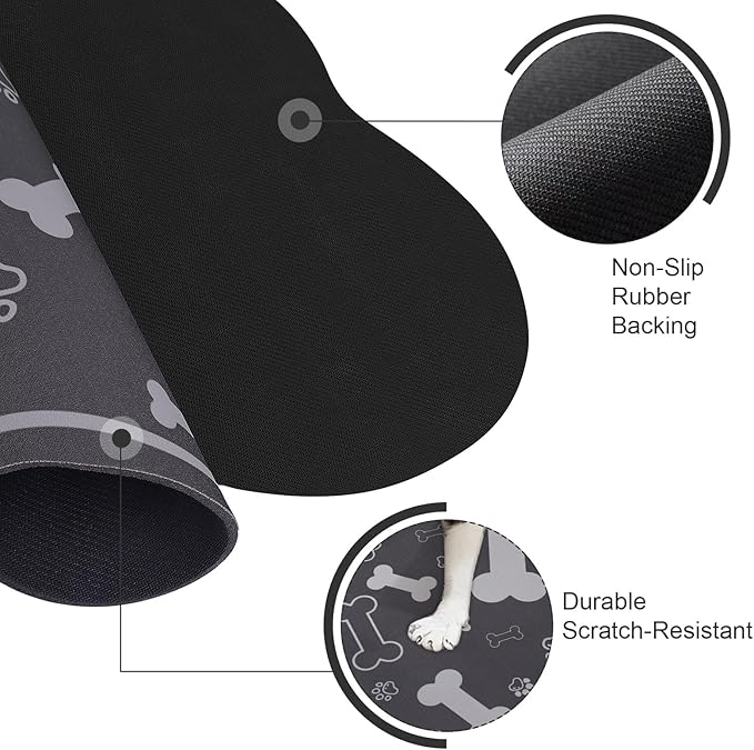 Voanos Dog Cat Food Mat,Rapid AbsorbentPet Feeding Mat, Bone Shaped Dog Placemat Water Bowl Mat with Rubber Backing,No Stains Dog Cat Food Mats Indoor, Pet Accessories Supplies 17""×29"" Dark Grey