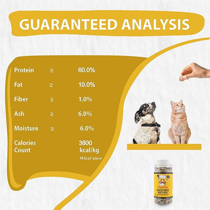 Freeze Dried Beef Liver Dog Treats | Healthy Kitten Treats, Single Ingredient, Raw | High Protein Cat & Dog Food Toppers, Grain-Free | Inspected & Tested in USA | 2.1 oz