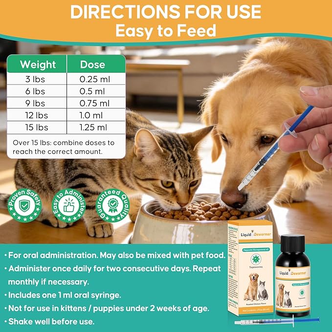 Dewormer for Pets, No More Tapeworms in Cats and Dogs,Tapeworm Support Liquid Formula, 60 ml