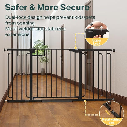 Cumbor 36.6-64" Extra Wide Baby Gate for Stairs, Dog Gates for Doorways, Auto-Close Pet Gate Indoor, Pressure Mounted Walk Through Safety Child Gate for Kids Toddler, Tall Pet Puppy Fence Gate, Black