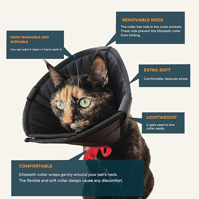 Dog Cone Collar Adjustable After Surgery, Protective Soft Dog Cone, Elizabethan Dogs Collar (Black, L [Neck Girth: 14.9"-19.3"])