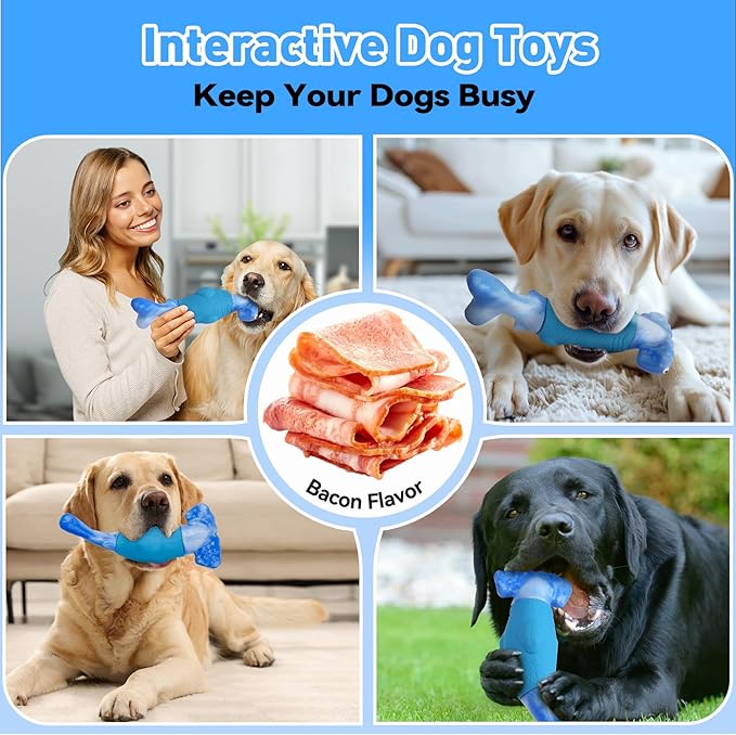 BIKIISEN Dog Toys for Aggressive Chewers, Interactive Dog Chew Toy for Large Dogs, Indestructible Squeaky Toys to Keep Them Busy, Tough Toys for Medium/Large Dogs Blue