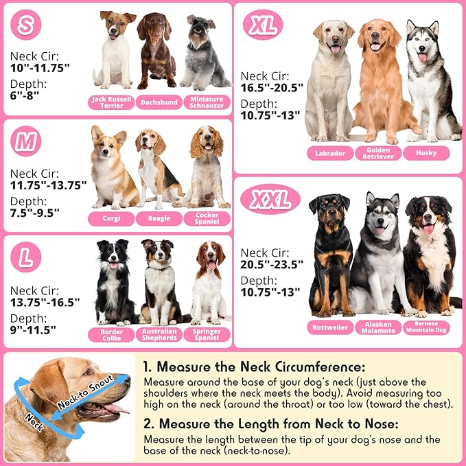 Dog Cone to Stop Licking, Clear Recovery Collar with Detachable Zipper, Sturdy Elizabethan Collar for Large Medium Small Dogs, Soft Adjustable Cone After Surgery Patented, Hot Pink S