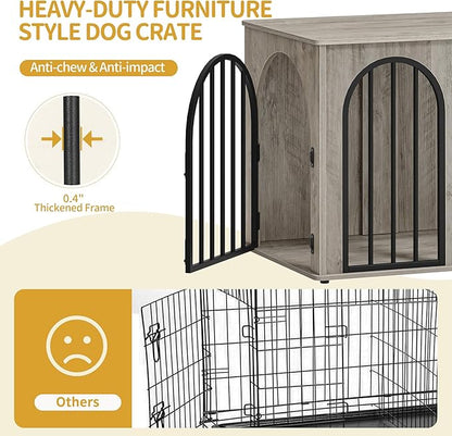 Hzuaneri 31.5'' Wooden Dog Crate Furniture, Indoor Dog Kennel Dogs Cage for Small/Medium Dogs, Heavy Duty Dog Crates Decorative Pet House End Side Table TV Stand, Greige Black DFC85105B