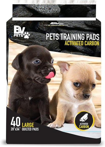 BV Charcoal Puppy Pads XL 40 Count 34"x28" - Leak-Proof Pee Pads for Dogs with 6-Layer Absorbent Design & Built-in Attractant - Dog Pad Extra Large with Charcoal for Odor Control - for Large Dogs