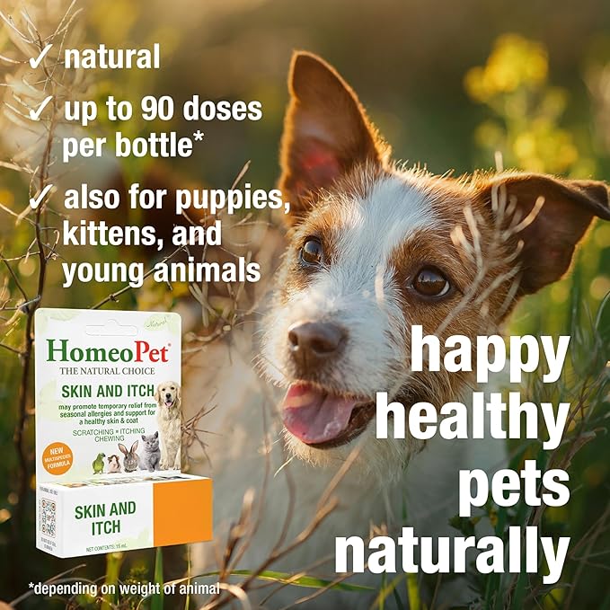 HomeoPet Skin and Itch, Safe and Natural Itch Relief for Dogs and Cats, Coat and Skin Soother for Pets, 15 Milliliters
