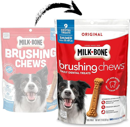 Milk-Bone Brushing Chews Original Chicken Flavor Daily Dental Dog Treats, Small/Medium, 7.1 Oz. Bag (Pack of 5)