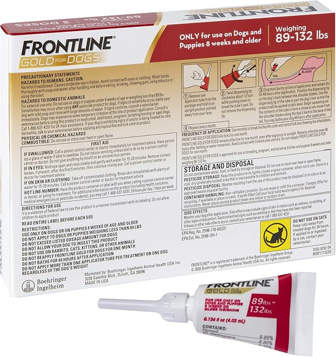 FRONTLINE Gold Flea & Tick Treatment for X-Large Dogs Up to 89 to 132 lbs., Pack of 3