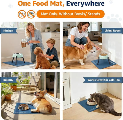 LOOBANI Dog Food Mat for Floors Waterproof 17.3"x17.3"- Absorbent Dog Bowl Mat for Food and Water Bowl, Leakproof Rubber Backing, Dog Feeding Mat for Dog, Cat, Pet (17.3"x17.3", Dark Blue)