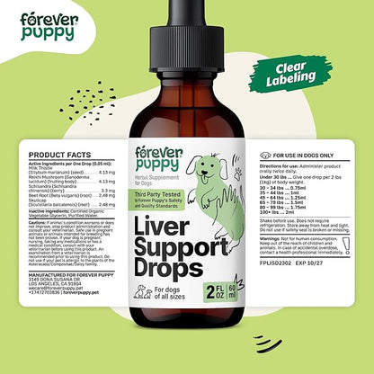 Forever Puppy Liver Support Drops for Dogs - Milk Thistle Supplement for Dogs - Liver Cleanse Detox Drops w/Liquid Silymarin Herb - Canine Supplements & Vitamins for All Breeds & Sizes - 2 oz