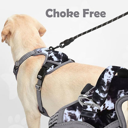 Funfox Dog Harness No Pull, Adjustable Pet Vest Harness, Super Soft Material with Vertical Handle Easy Control, Reflective Night Walking, 2 Leash Clips for Large Dogs, Misty Gray, L