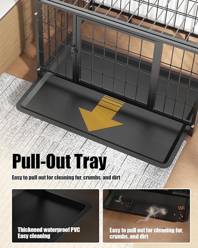 HIWOKK 32 Inch Dog Crate, Escape Proof Dog Cage with Dual Door Lock, Removable Tray for Easy Cleaning, Dog Kennel Indoor Outdoor Use
