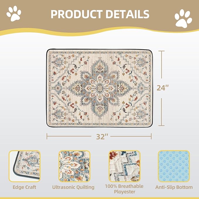 SCLOSE Washable Pee Pad for Dogs, 32" x 24" Reusable Puppy Pads Waterproof Dog Rugs, Super Absorbent, Leakproof, Dog Crate Pad, Playpen Mat, Whelping Pads, White Medallion