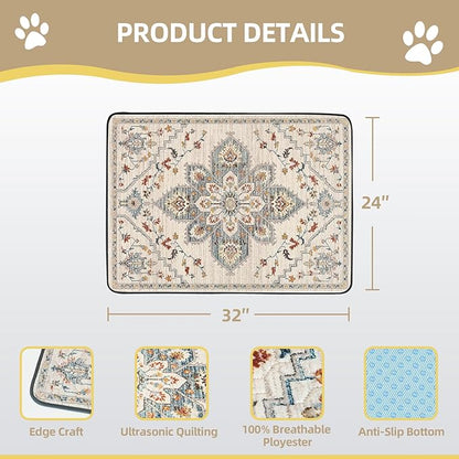 SCLOSE Washable Pee Pad for Dogs, 32" x 24" Reusable Puppy Pads Waterproof Dog Rugs, Super Absorbent, Leakproof, Dog Crate Pad, Playpen Mat, Whelping Pads, White Medallion