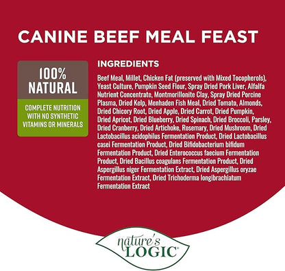 NATURE'S LOGIC Dry Dog Food - 100% Natural - No Synthetics - for All Ages, Sizes, Breeds - Free from Common Allergens, High Protein - Beef Meal Feast, 13lbs