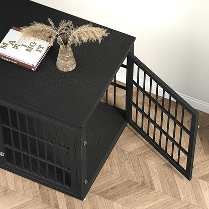 rehomerance 48 Inch Heavy Duty Dog Crate Furniture for Large Dogs, Decorative Pet House End Table, Extra Large Wooden Cage Kennel Furniture Indoor, Black