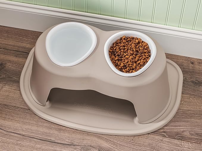 WeatherTech Double High Pet Feeding System w/Plastic Dog/Cat Bowls - 8" High Stand Tan (PDHC3208TNTN)