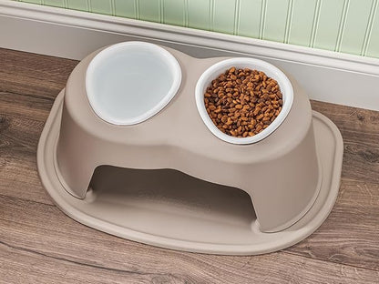 WeatherTech Double High Pet Feeding System w/Plastic Dog/Cat Bowls - 8" High Stand Tan (PDHC3208TNTN)