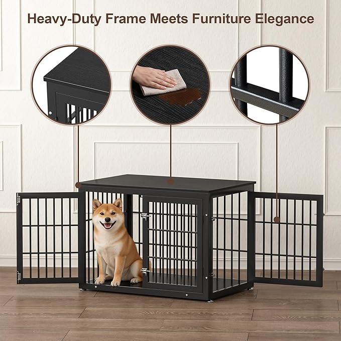 rehomerance 38 Inch Heavy Duty Dog Crate Furniture for Large and Medium Dogs, Decorative Pet House End Table, Wooden Cage Kennel Furniture Indoor, Black