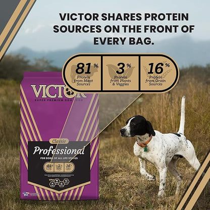 VICTOR Super Premium Dog Food – Professional Dry Dog Food – Super Premium Kibble with 26% Protein – Gluten-Free with Beef, Chicken & Pork Meals – for High Energy and Active Dogs & Puppies, 15lbs