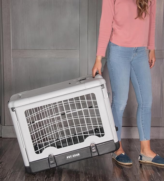 Pet Gear “The Other Door” 4 Door Steel Crate for Dogs/Cats with Removable Tray, Fog, 27 Inch