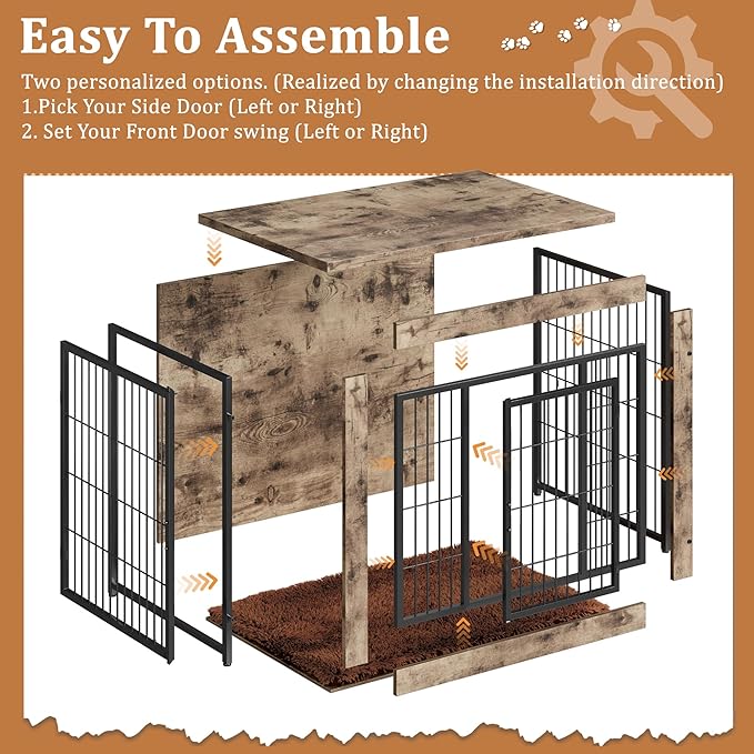 Greesum Modern Dog Crate Furniture That Doubles as a Side Table - Sturdy Wooden Kennel with Double Door Design, Equipped with Soft Cushion & Chew-Resistant Resign, Suitable for Dogs