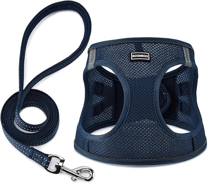 Dog Harness with Leash Set, No Pull Adjustable Reflective Step-in Puppy Pet Vest Harnesses for Small Medium Large Dogs and Cats,Navy Blue S