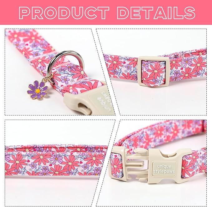 Unique style paws Dog Collar Plastic Buckle with Pendant Puppy Collar for Spring Summer Purple Flower for Small Medium Large Boys Girls Dogs