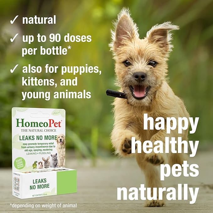 HomeoPet Leaks No More, Safe, Gentle, and Natural Supplement for Cat and Dog Urinary Incontinence Relief, 15 Milliliters
