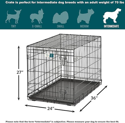 MidWest Homes for Pets Intermediate LifeStages Single Door 36-Inch Folding Dog Crate, Enhanced Security, Includes Leak-Proof Pan, Divider Panel, Handle, Rubber Feet