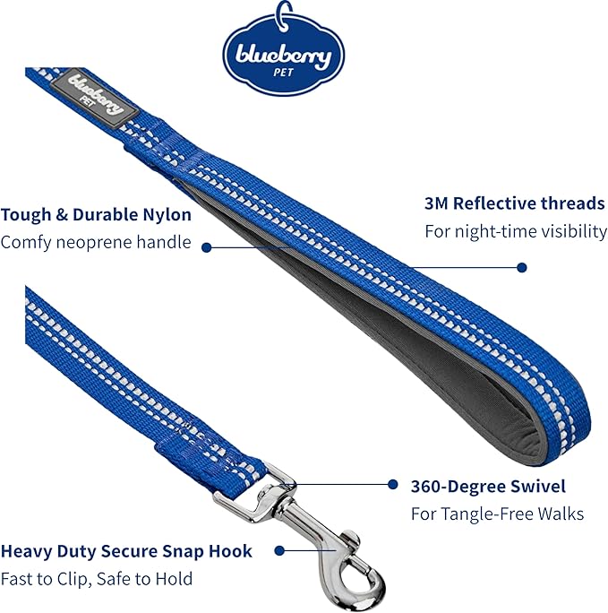 Blueberry Pet 3M Reflective Pastel Color Dog Leash with Soft & Comfortable Handle, 5 ft x 5/8", Navy, Small, Leashes for Dogs