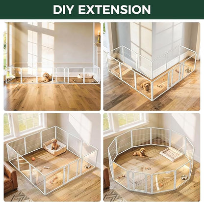 FXW AuraSpace Pro Acrylic & Wire Mesh Indoor Dog Playpen, 24" Height 12 Panels Metal Dog Pen for Puppies & Small Dogs, White│Patented