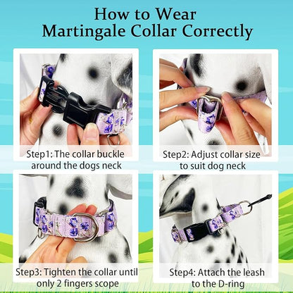 Purple Martingale Dog Collars for Medium Dogs with Buckle Floral Pattern Nylon Dog Collar (Purple Lily, Medium)