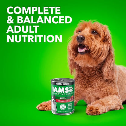 IAMS Proactive Health Wet Dog Food, Adult Wet Dog Food Multipack Ground Dinner, Lamb & Rice, 13 oz. Cans (Pack of 12)