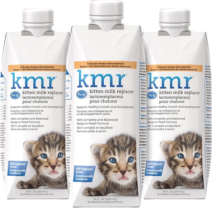 PetAg KMR Kitten Milk Replacer Liquid - 16 oz, Pack of 3 - Ready-to-Feed Formula with Vitamins for Newborn Kittens to 1 Year - Easy to Digest
