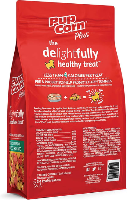 Pup Corn Plus - Puffed Dog Treats with Prebiotics and Probiotics - Salmon & Sweet Potato (24oz) - Made in USA