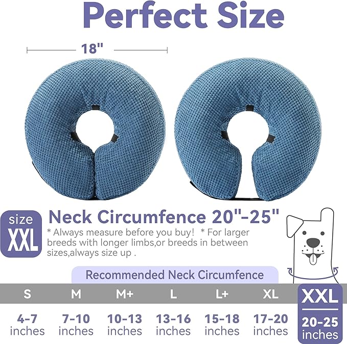 Loflaze Inflatable Dog Cone Collar - Dog Neck Donut Cone Collar Alternative After Surgery - Soft Cone for Large Medium Small Dogs Cats - Alternative Recovery E Collar (Blue, XXL)