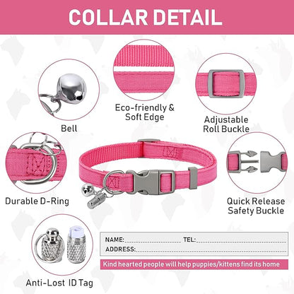 GAMUDA Small Pet Harness Collar and Leash Set, Step in No Chock No Pull Linen Fabric Soft Mesh Dog Vest Harnesses Reflective for Dogs Puppy Cats Kitten Rabbit (Pink, S)