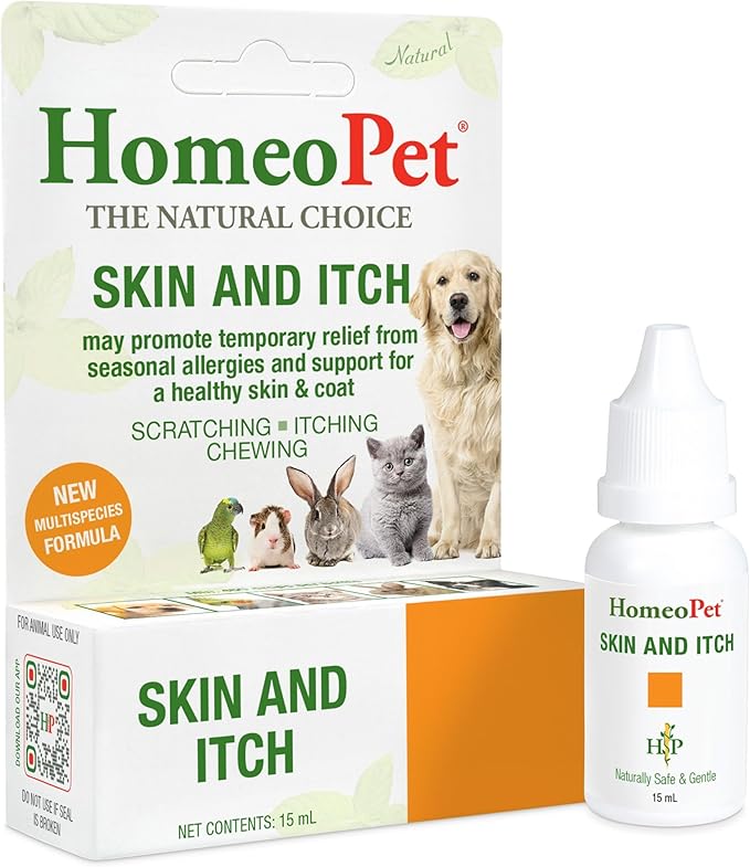HomeoPet Skin and Itch, Safe and Natural Itch Relief for Dogs and Cats, Coat and Skin Soother for Pets, 15 Milliliters
