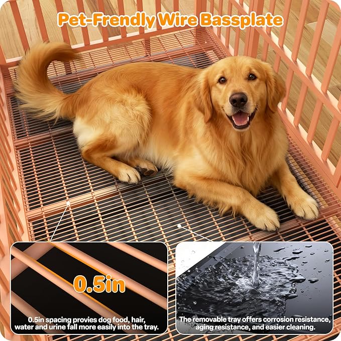 Hiwokk 48 Inch Heavy Duty Dog Crate, Indestructible Escape-Proof Dog Kennel for High Anxiety Large Dogs, Strong Metal Pet Cage with Double Doors, Lockable Wheels & Removable Tray, XL XXL XXXL