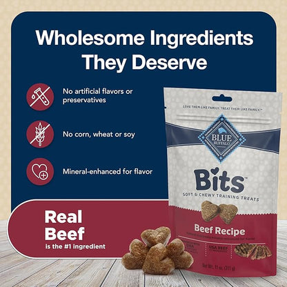 Blue Buffalo Bits Soft Dog Treats for Training,Made with Natural Ingredients & Enhanced with DHA,Beef Recipe,4-oz Bag,(Pack of 2)