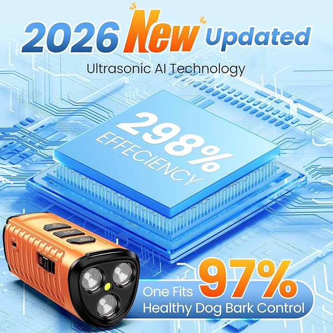 Dog Bark Deterrent Device 3X Anti Barking Device for Dogs, 5 Modes Stop Neighbors Dog Barks No More Safe for All Dogs 50FT Bark Control Indoor Outdoor with Flashlight,Dog Training Device